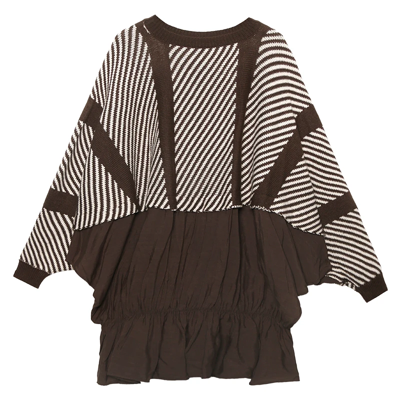 brown WLD2815 XITAO вязаный плиссированый свитер женский модный осенний Полосатый Элегантный небольшой свежий лоскутный пуловер свитер WLD2815 - Цвет: brown WLD2815