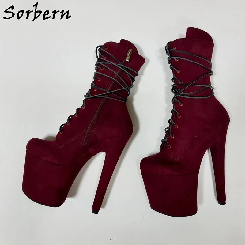 Sorbern/фуксия; сапоги до середины икры на платформе; Женская Осенняя обувь; 20 см; Высокий каблук; дизайнерские сутулящиеся сапоги на молнии внутри