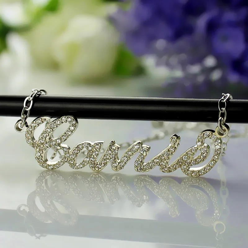 Sterling Silver 925 Полный камни сверкающие вырезанные цепочка ailin имя ожерелье именной браслет под заказ ожерелье s именной, буква цепочка ювелирные изделия подарок на день рождения - Окраска металла: Sterling Silver 925