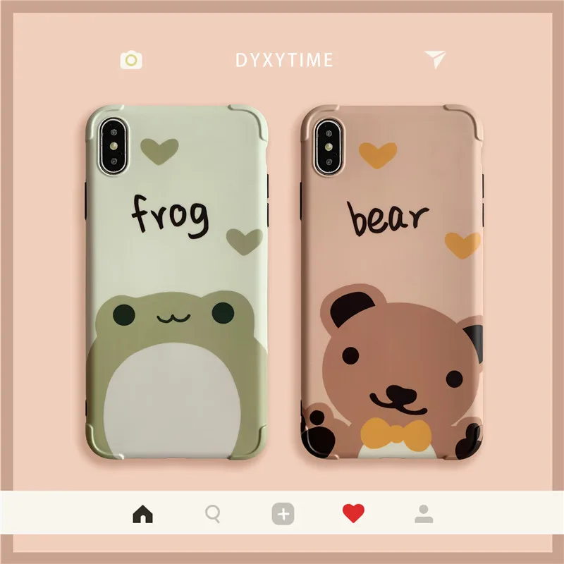 

Korean Cartoon Cute Frog Phone Case For Fundas iPhoneXR Xs Max X Funny Lovely Bear Couples Shell For iPhone8 6S Plus Soft Cover