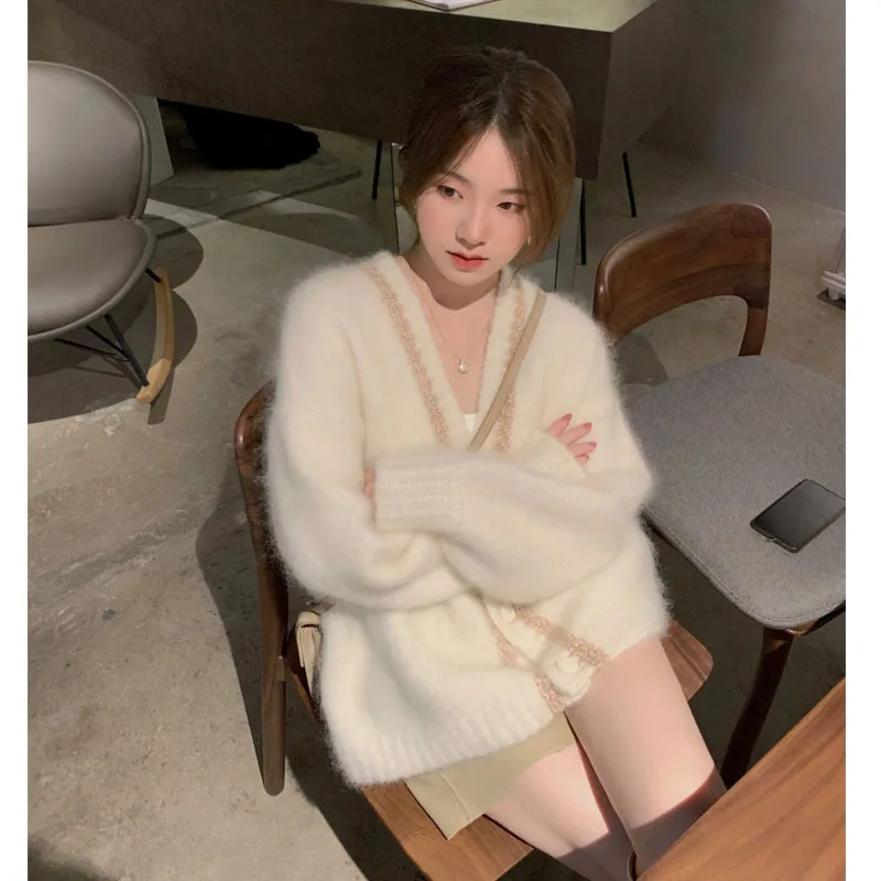 New autumn/winter Korean style loose and gentle wind drop-shoulder sweater rabbit fur lazy women's clothing |