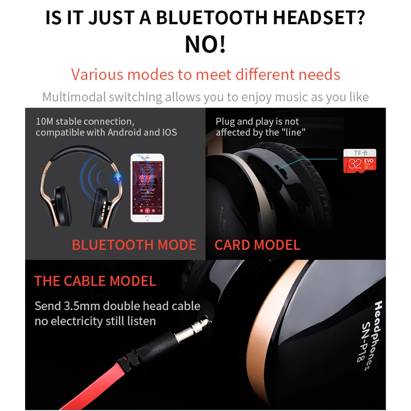 Bluetooth наушники, наушники с шумоподавлением, поддержка TF с микрофоном, проводная Bluetooth гарнитура, Беспроводная Музыка, Fone de ouvido Gamer