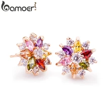 BAMOER Золото Цвет Золотая Звезда Серьги Гвоздики С многоцветный циркон камень для женщин подарок на день рождения ювелирные изделия JIE018