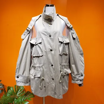 

Europe Mesh Splice Trench Coat for Women Spring and Autumn New 2020 Ladies Windbreaker Solid Color Women Clothing