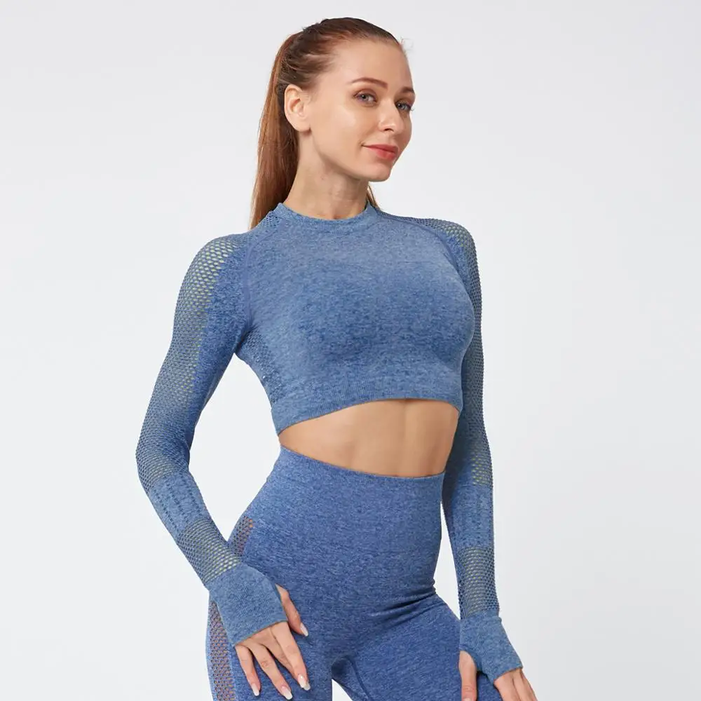 Cross-border European and American woman seamless yoga tight clothing long sleeve sports wear