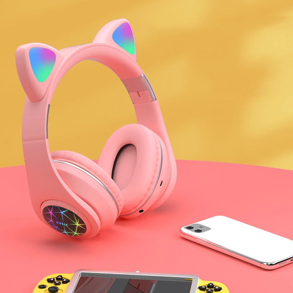 NeArrival LED Cat Ear Noise Cancelling Headphones Bluetooth 5 0 Young People Kids Headset Luminous Cute Cat Ear Headphone