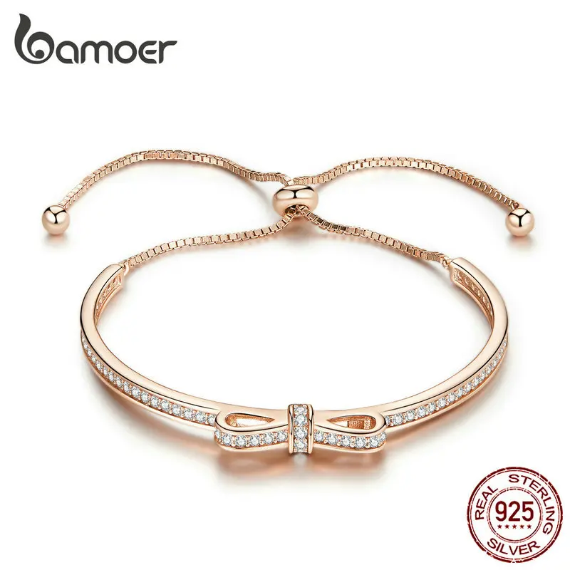 Goedkoop Bamoer Hoge Kwaliteit 925 Sterling Zilveren Strik Clear Cubic Zirkoon Armbanden Armbanden Voor Vrouwen Sterling Zilveren Sieraden SCB108
