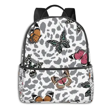 

Backpack School Bags for Teenage Butterflies Flying On Animal Leopard Skin Travel Bags Style Back Pack Korean Cute Backpack