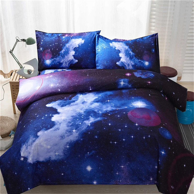 3D Galaxy Комплект постельного белья, Вселенная, космическое пространство, пододеяльник, плоский лист, с принтом единорога, украшение для дома, спальни, постельное белье, постельное белье