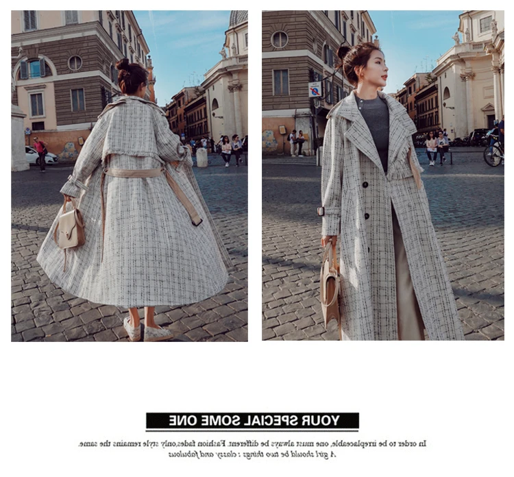 Длинное пальто-Тренч Casacos Feminino manteau femme женская мода Moda Mujer размера плюс винтажная Элегантная туника Корейская одежда