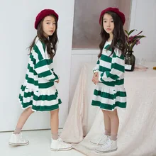 Новинка года, платье для отдыха для малышей осеннее платье в полоску для девочек Детские платья Хлопковое трикотажное платье с оборками и длинными рукавами#5352