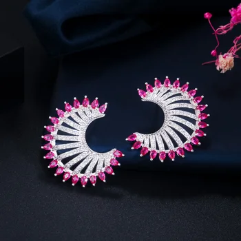 

LUALA Attractive Elegant Silver Color Hot Pink Cubic Zirconia Drop Earrings Fashion Ladies Engagement Party Jewelry CZ690