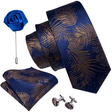Мужской свадебный галстук, синий, золотой, Цветочный, Шелковый, 4 шт., набор галстуков, бутоньерка, носовой платок, Барри. Ван, модные дизайнерские галстуки на шею для мужчин, подарки