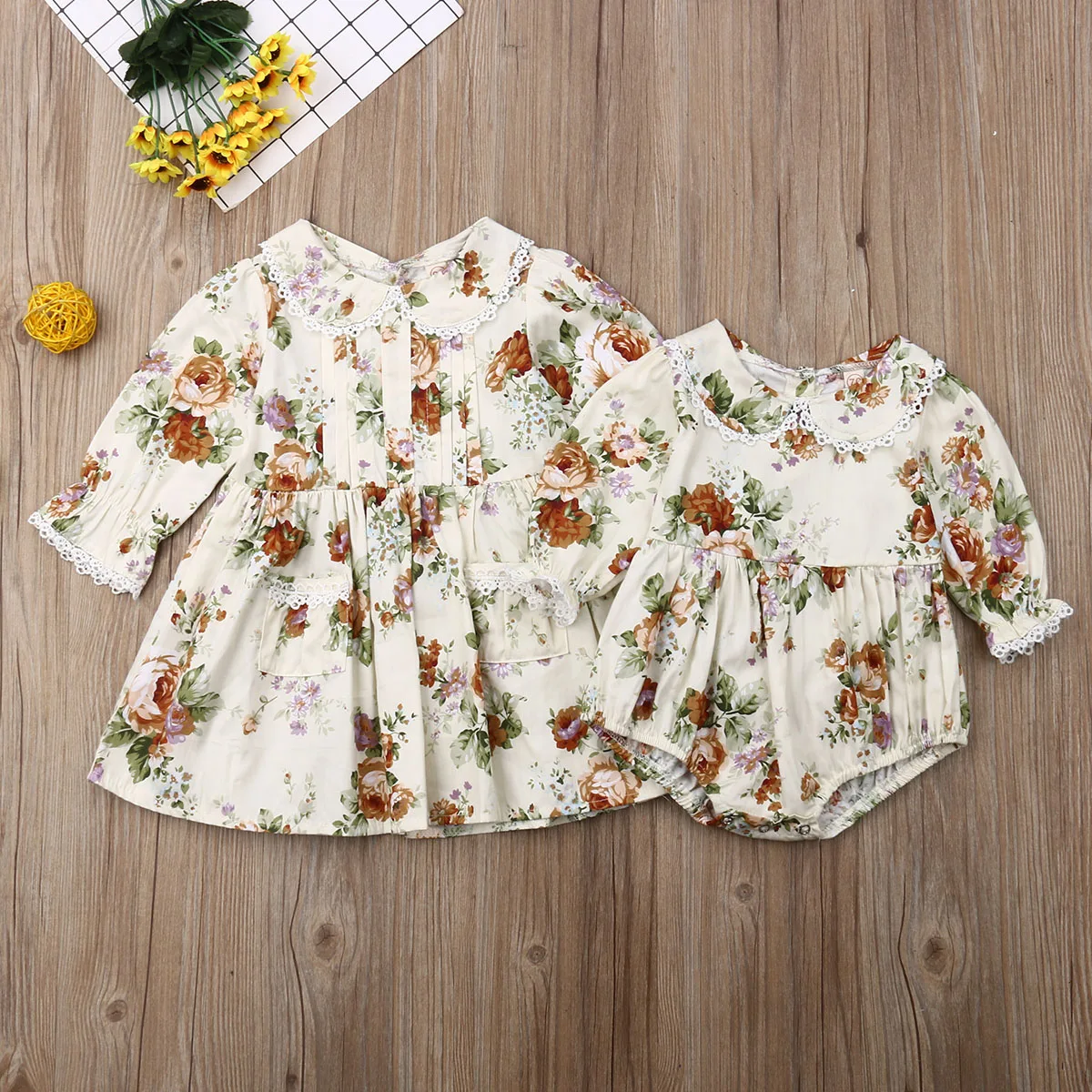Милое детское кружевное платье-комбинезон для маленькой и Большой Сестры, осенняя Одинаковая одежда для семьи
