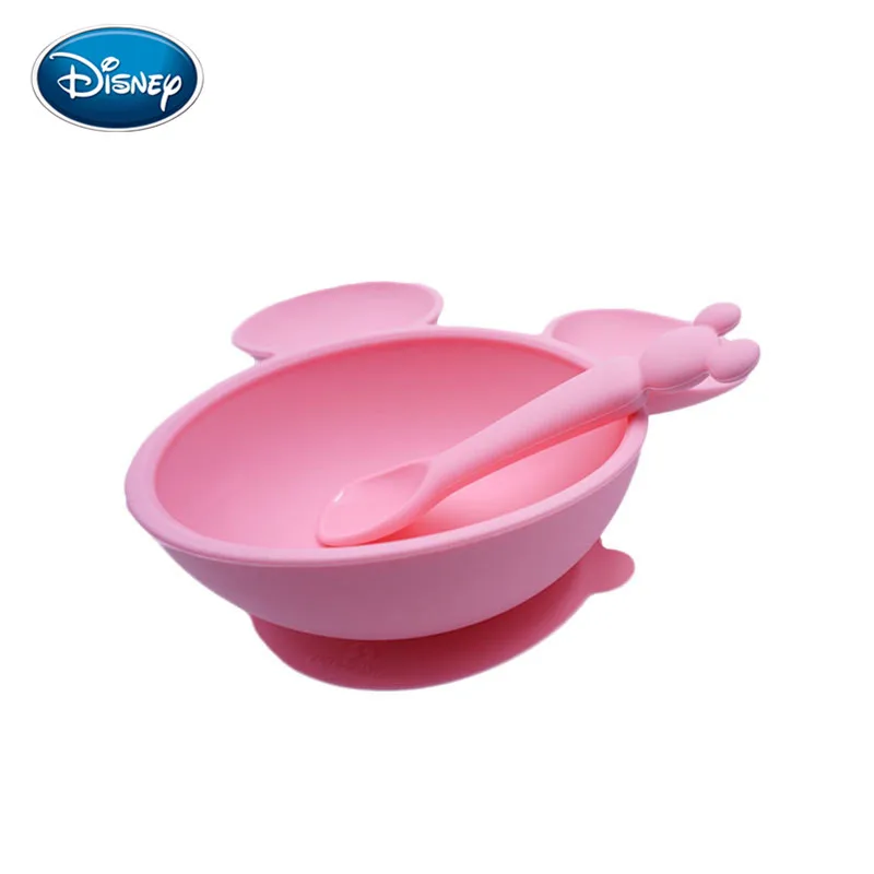 Disney Baby Cute Silicone bowl+ spoon Cartoon Kids Bottom suction cuptraining Bowl spoon for children
