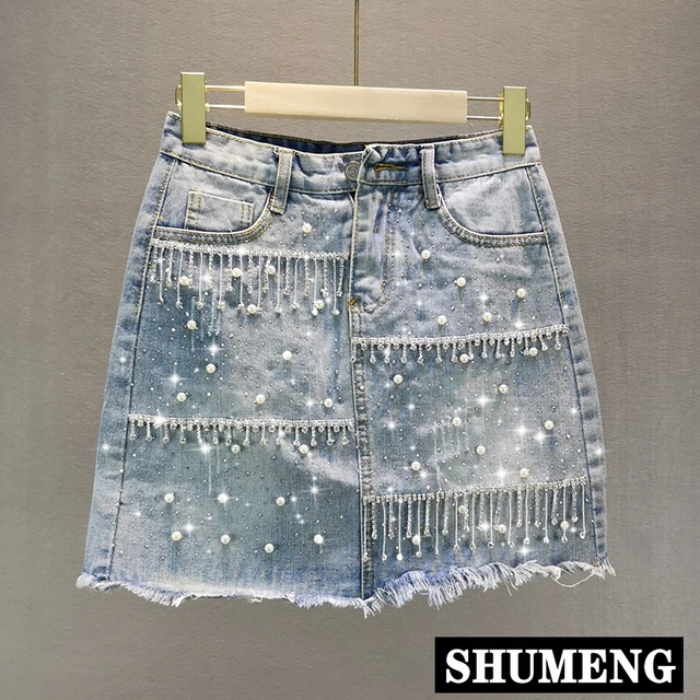 Rhinestone denim skirt Clearance