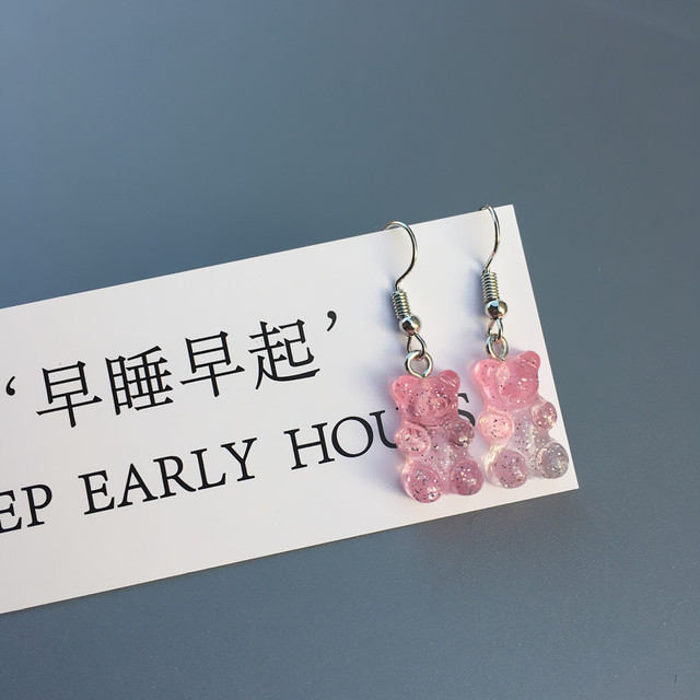Pair Creative Cute Mini Gummy Bear Earrings Minimalism Cartoon Design Colorful Bear Female Ear Hooks Danglers Jewelry Gift