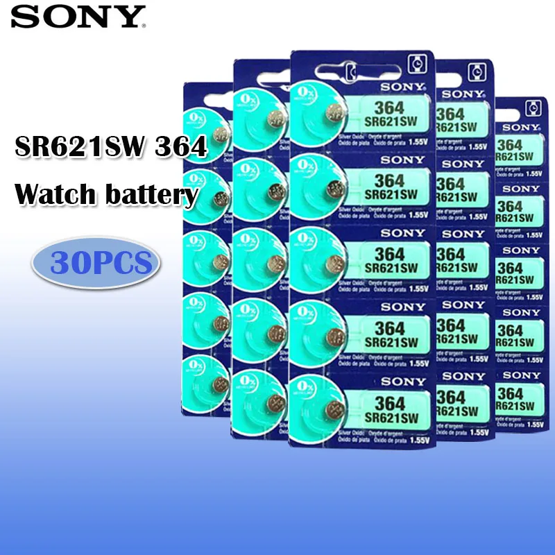 30 шт./лот Sony 364 100% оригинал 1 55 в оксид серебра часы батарея SR621SW V364 SR60 SR621 AG1 Кнопка