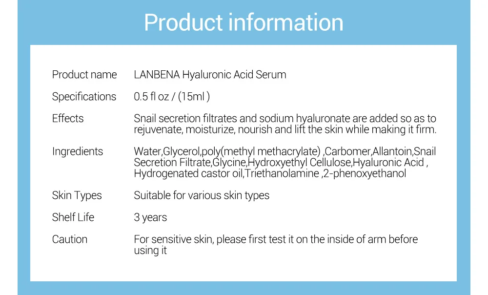 LANBENA Hyaluronic Acid Moisturizing Facial Serum Brighten Shrink Pores Improve Fine Lines Lifting Firming Anti Aging Skin Care