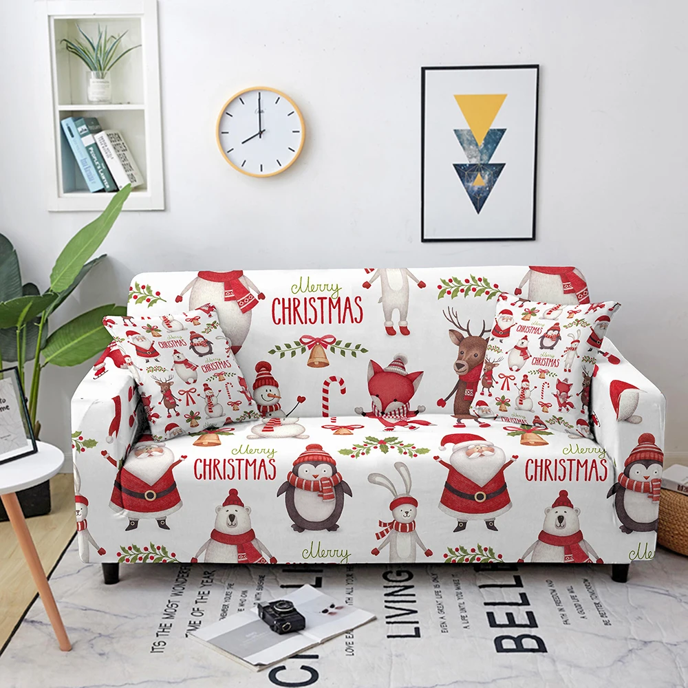 Christmas Decoration Elastic Sofa Cover for Living Room Santa Claus Slipcover Corner Sectional Couch | Дом и сад