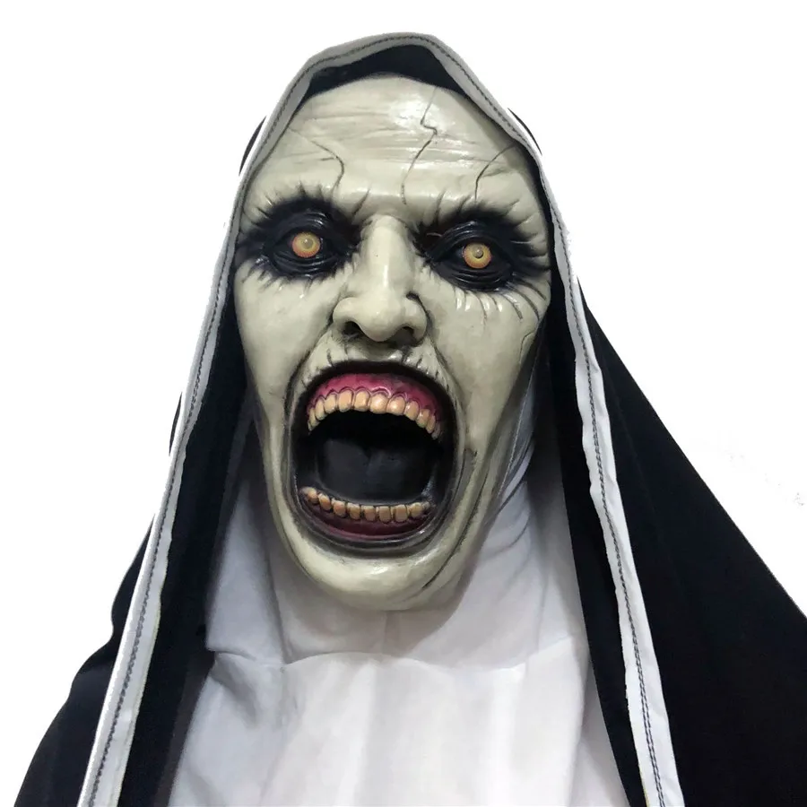 Nun Valak страшный Косплей латексные маски на все лицо шлем с шарфом набор страшные маски для вечеринки в честь празднования Хеллоуина костюм-реквизит - Цвет: D