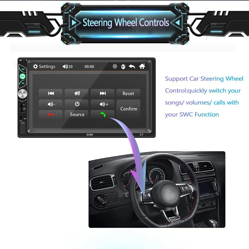 2 Din Автомобильный мультимедийный Радио 7 дюймов HD Автомобильный Bluetooth MP5 плеер-автомобильный стерео с резервной камерой поддержка зеркального соединения рулевое колесо