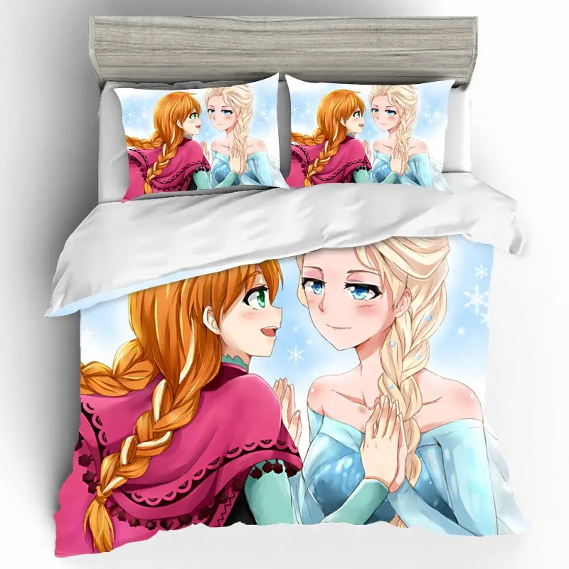 Cartoon Bed Linen Set Elsa Home Textiles 3D King Size Bedspread Luxury Couple Bedding Set Duvets And Linen Sets Bed Linen Cotton