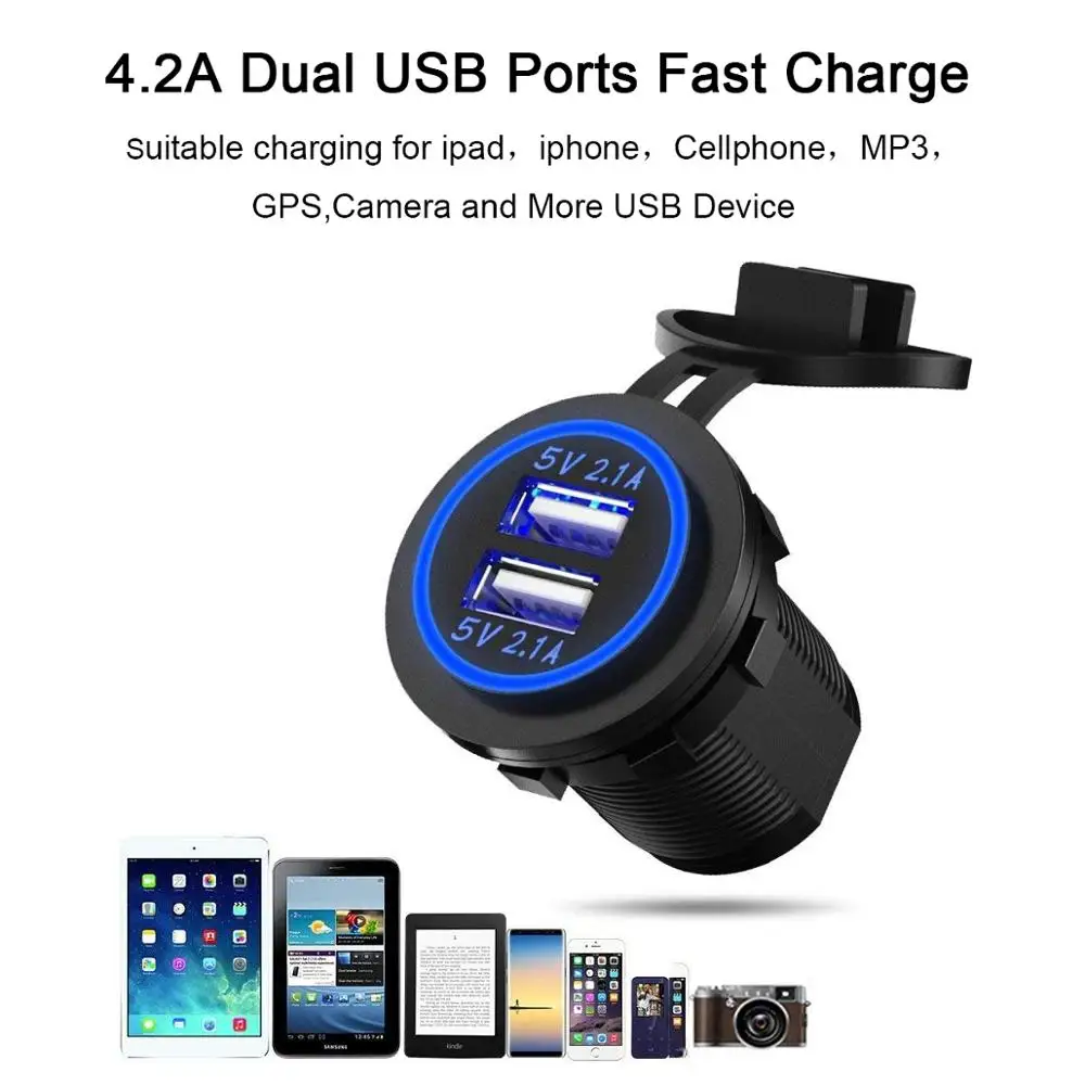 

Car Charger Cigarette Lighter 2.1A 12V/24V Dual USB Power Socket 2 Port Plug LED Voltmeter Mobile Phone Smart Charging Adapter