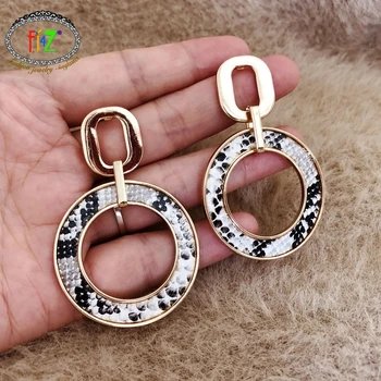 

F.J4Z New Big Geometric Earrings Unique Round Leopard Leather Pendant Statement Cocktail Earrings Women's Party Jewelry Dropship
