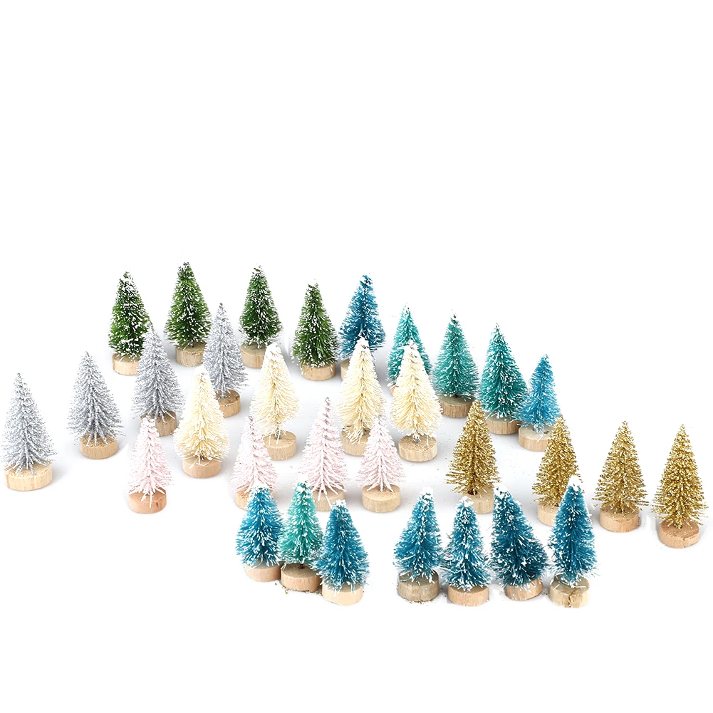 

33Pcs Fake Pine Tree Small DIY Christmas Tree Mini Sisal Bottle Brush Christmas Tree Santa Snow Frost Village House Decoration