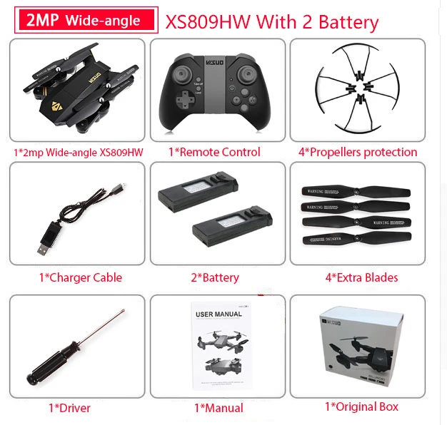 Visuo Xs809hw Xs809w складной Дрон с камерой Hd 2mp широкий угол Wi-Fi Fpv высота удержания Rc Квадрокоптер Вертолет Vs H47 Дрон - Цвет: Wide 200W X809HW 2B
