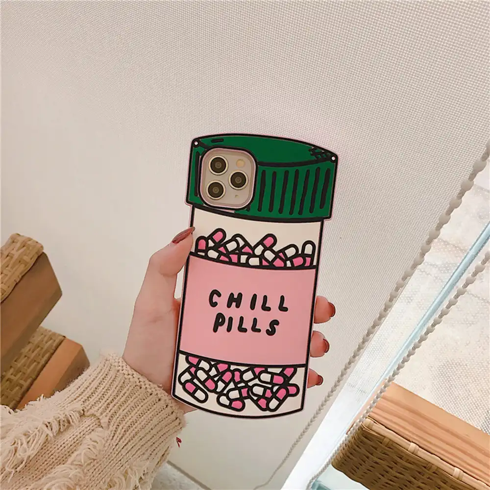 Voor Iphone11pro 3d Roze Kalm Chill Pillen Hoge Kwaliteit Anti Drop Silicone Soft Cover Voor Iphone Max Xs Xr 6 7 8plus X Telefoon Case Passende Hoesjes Aliexpress