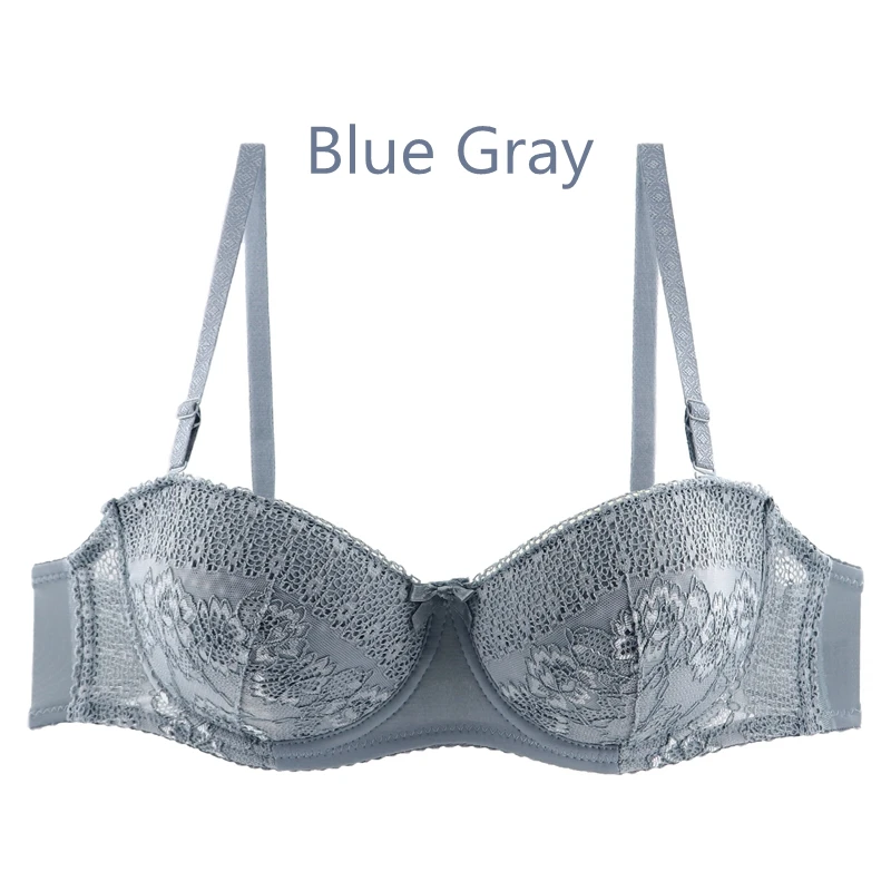 Blue grey Beauwear Ladies Secret сексуальный Деми Балконный бюстгальтер для женщин кружевной хлопковый бюстгальтер на косточках размера плюс A B C D 75 80 85 90 большая грудь - Цвет: Blue grey