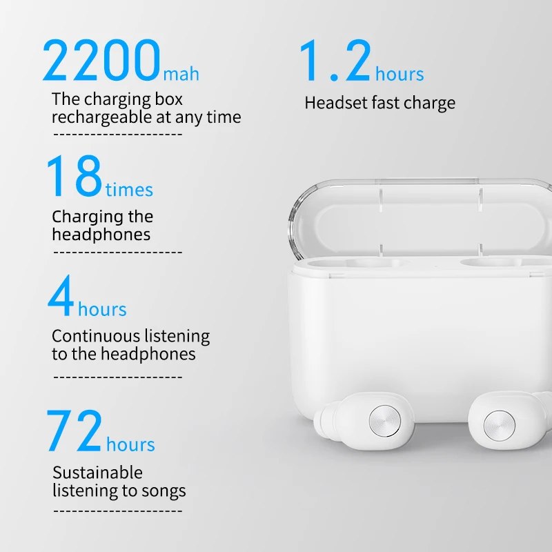 TWS Bluetooth Earphone Bluetooth 5.0 Wireless Headset Long Time Battery Sport Ear Stereo Cordless Earbuds with Charging box