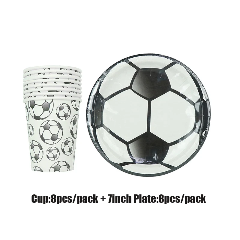 

16pcs/pack Football Paper Cup+Plate For Kids Happy Birthday Soccer Drinking Disposable Tableware Set Party Supplies