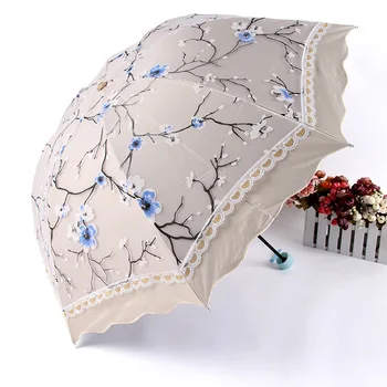 

Black Coating Three Fold Unbrellas For Sun Protection Anti-UV Female Ultra Light Mini Sunshade Non Automatic Folding Umbrellas