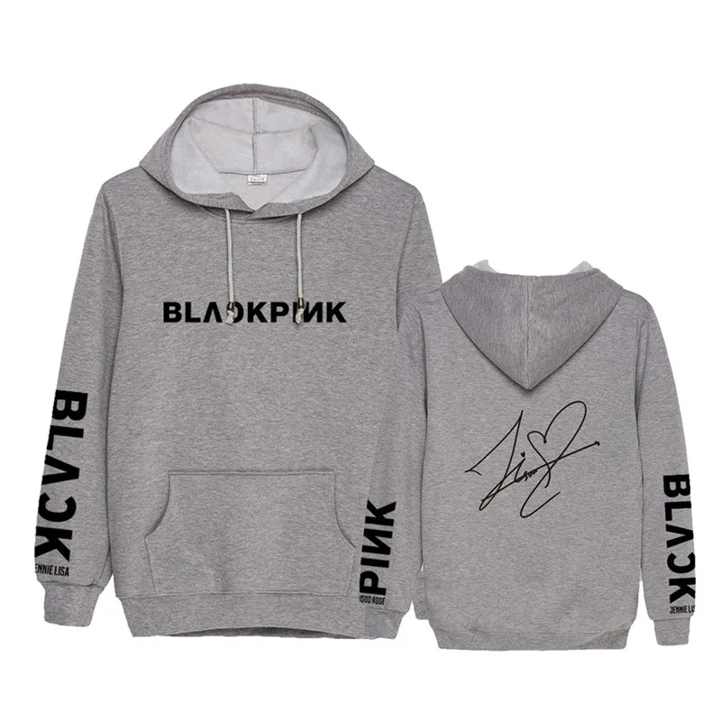 KPOP Черный Розовый JISOO JENNIE ROSE LISA Signature черный розовый свитер с капюшоном топы с длинными рукавами Пуловеры Толстовки PT1045 - Цвет: JISOO Gray