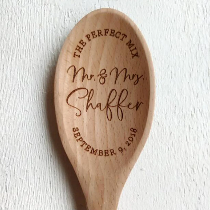 The Perfect Mr. And Mrs. Wood Spoon Personalized Custom Last Name Wedding Gift Laser Engraved Wood Spoon Bridal Shower Gift diy handmade gift room decoration