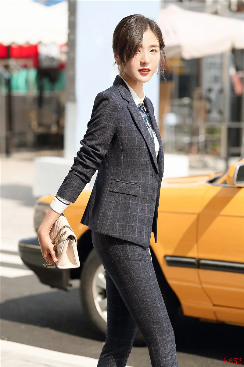 Новинка женский серый Блейзер женские брючные костюмы Дамская деловая рабочая одежда наборы офисная форма стили