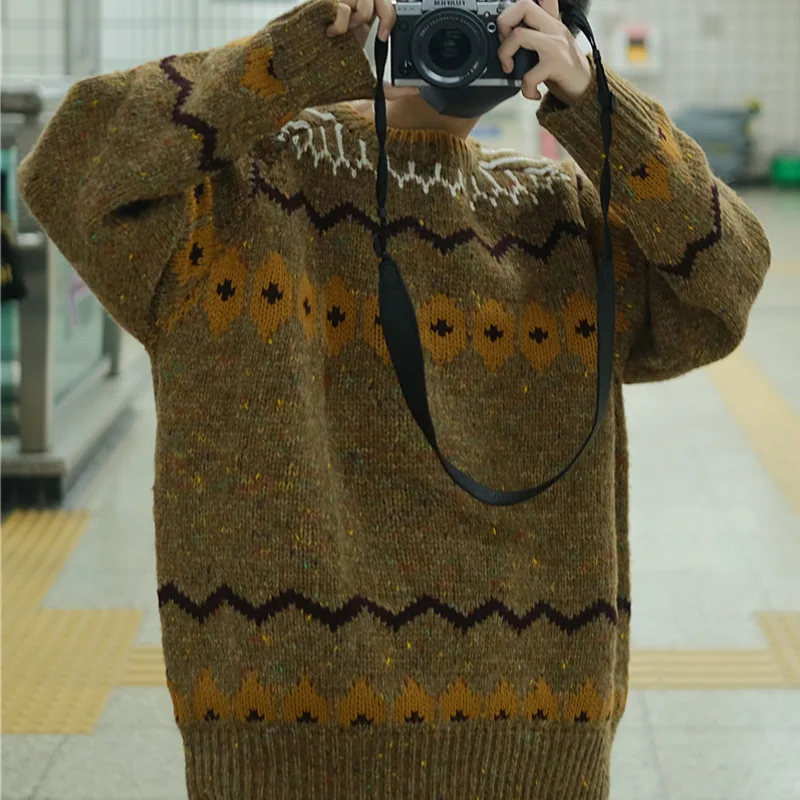 Winter Sweater Men Warm Fashion Retro Print Casual Knit Sweater Man Sweter Clothes Wild Loose Long-sleeved Pullover Men M-2XL Winter Sweater Men Warm Fashion Retro Print Casual Knit Sweater Man Sweter Clothes Wild Loose Long-sleeved Pullover Men M-2XL