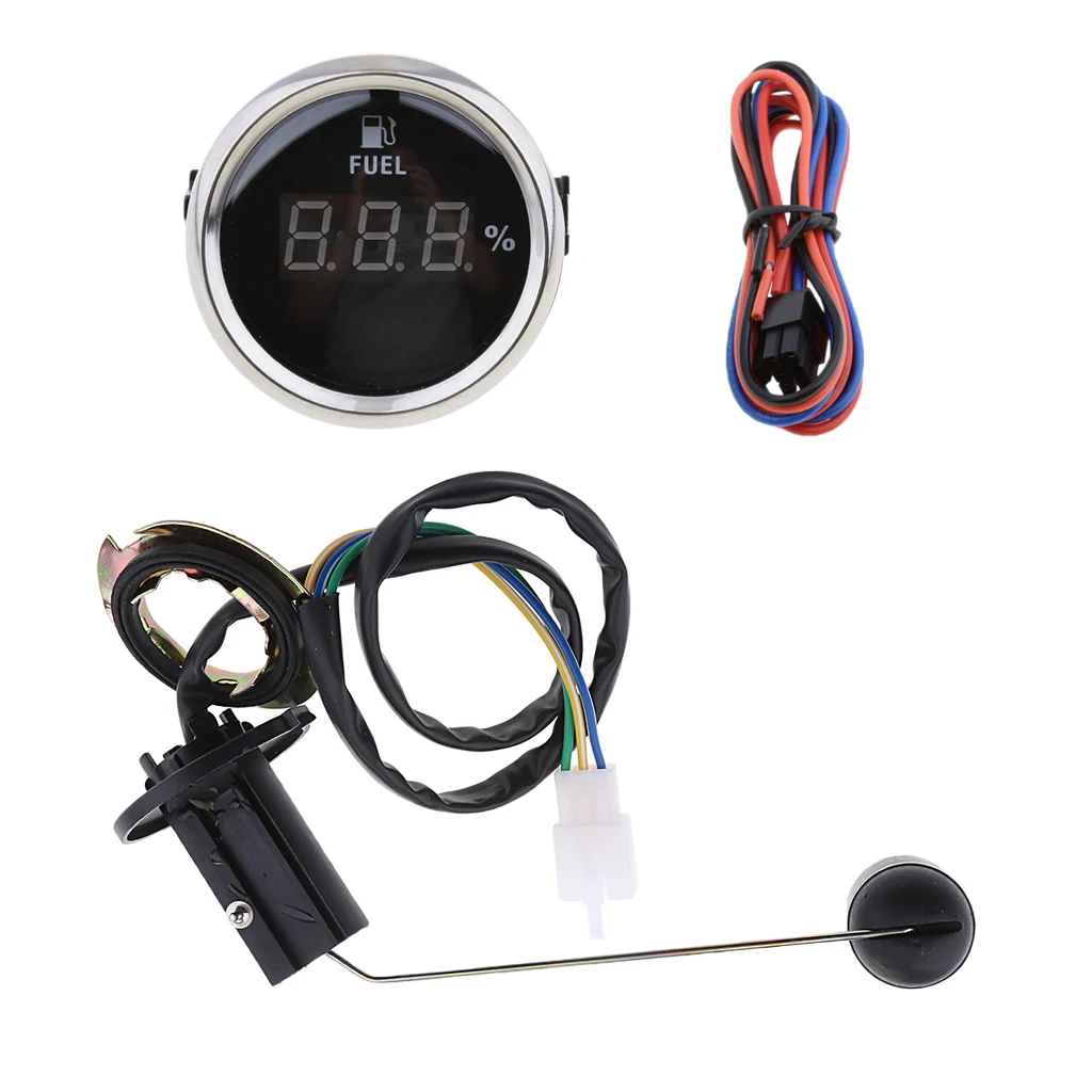 Black 52mm Marine Boat Digital Fuel Level Meter Gauge With Fuel Sensor Kit