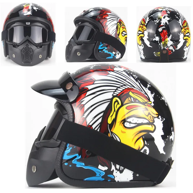 Хит 3/4 шлемы moto rcycle ретро с открытым лицом винтажные Racer Cascos moto rcycle шлем с goggle mask - Цвет: YDA Black3