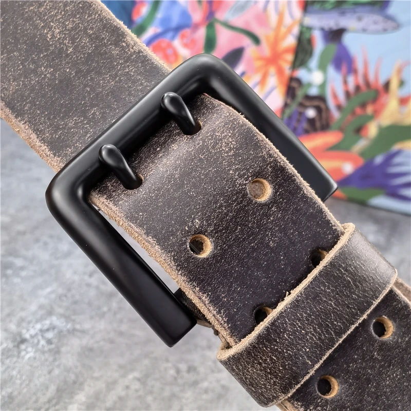 Texwood men's casual and sports wear store, summer beach clothes, men's leather fashion, jewelry, sunglasses Double Pin Vintage Belt Buckle Super Wide 4.2CM Genuine Leather Men Belt Luxury Ceinture Homme Jeans Cinturon Mujer MBT0018