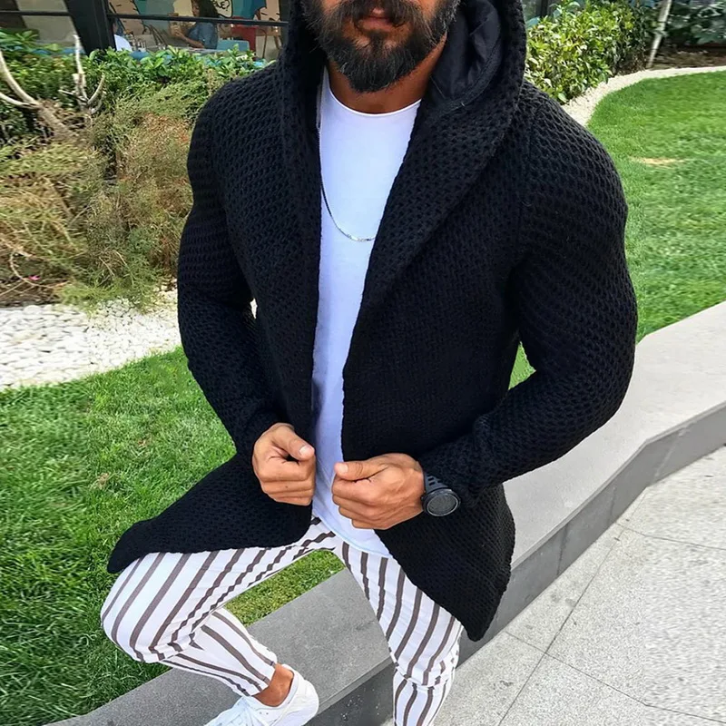 MoneRffi Men Long Sleeve Midi Sweater Black Cardigan Mens Coat Winter Autumn Casual Solid Color Cardigan Male Pull Homme Hiver MoneRffi Men Long Sleeve Midi Sweater Black Cardigan Mens Coat Winter Autumn Casual Solid Color Cardigan Male Pull Homme Hiver