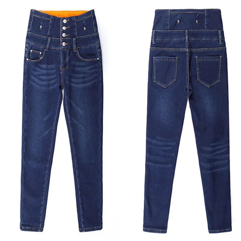 High Wiast Gold Fleece Jeans Women Sexy Stretch Thicken Jean Skinny Denim Pencil Pants Warm Jean Plus Size Streetpant P9179
