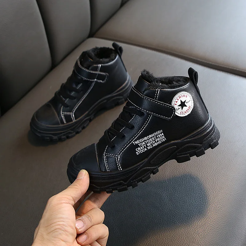 

Girls Martin Boots 2019 Winter New Style BOY'S plus Cotton Leather Boot British Style Children Ankle Boots Woolen Cotton Shoe