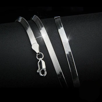 

925 Sterling Silver Men Necklace Flat Thin Snake Chain 3-4mm Unisex Women Girl Gift trendy chain Classic Party Hot New good