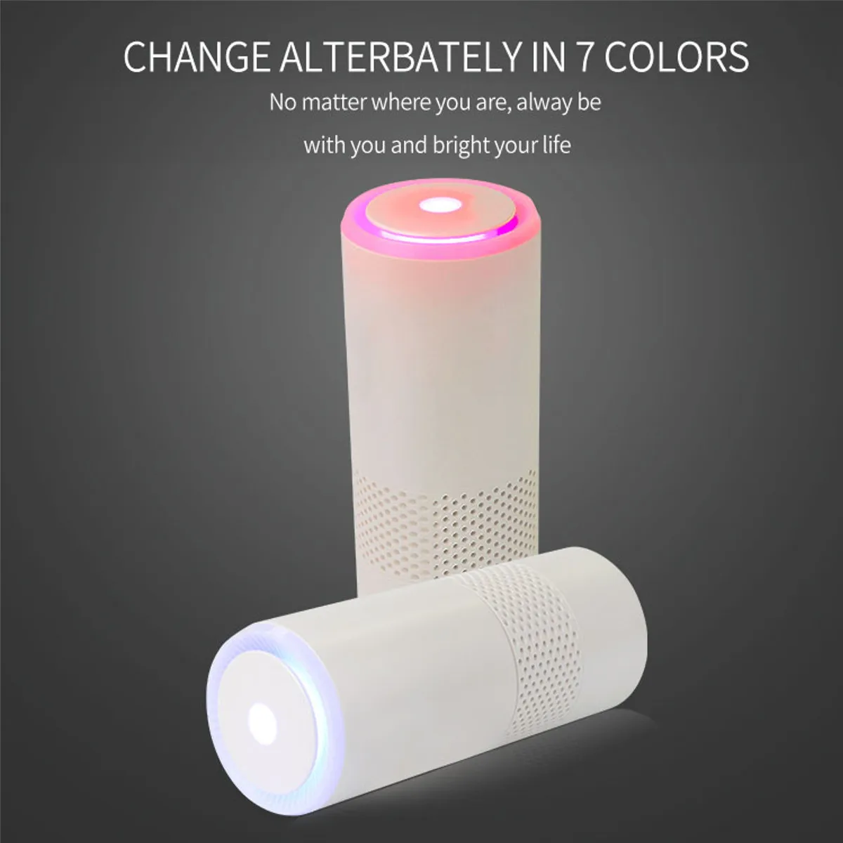 Portable Car Air Purifier Air Ionizer Humidifier Freshener 7 Colors Night Light 2 Speed Composite Filter Fan Dry Heat Diffuser