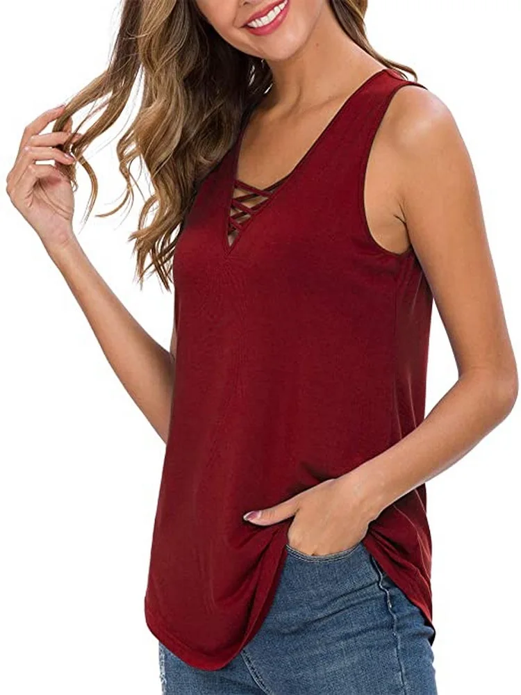 

NEW 2021 Women's Sleeveless Criss Cross Casual Tank Tops Basic Blouse Soft springy Quick dry Anti wrinkle