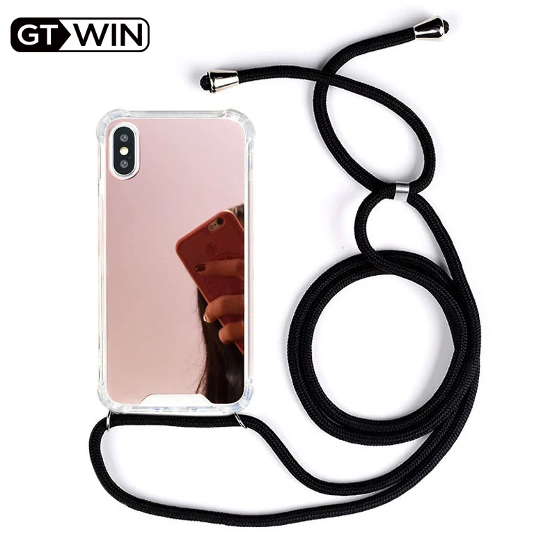 Strap Cord Chain Tape Necklace Lanyard Soft And Acrylic Phone Case For iPhone 11 Pro X XR XS Max 6 6s 7 8 Plus Mirror Back Cover |